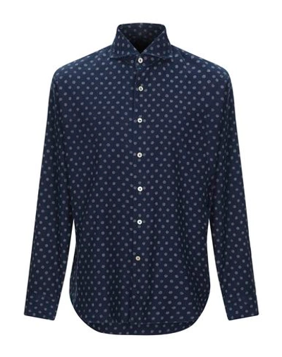 Shop Alessandro Gherardi Man Shirt Midnight Blue Size 16 Cotton In Dark Blue