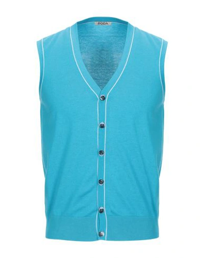 Shop Roda Man Cardigan Turquoise Size L Cotton, Cashmere In Blue