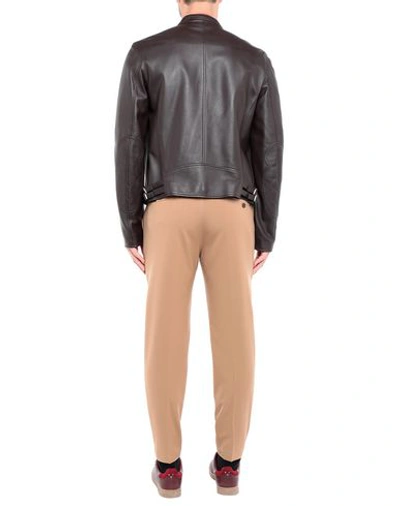 Shop Versace Biker Jacket In Dark Brown