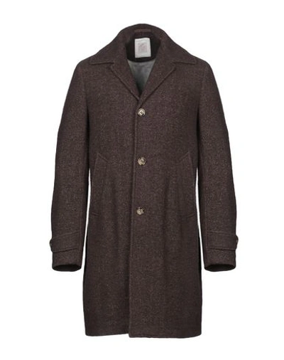 Shop Eleventy Coat In Dark Brown