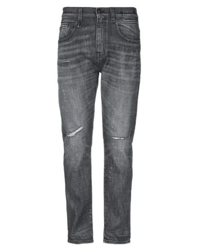 Shop R13 Man Jeans Steel Grey Size 32 Cotton, Polyester, Elastane, Bovine Leather