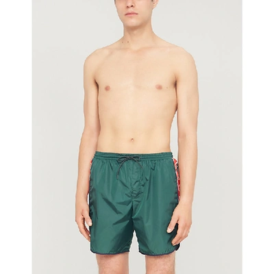 Shop Gucci Side-stripe Swim Shorts In Green
