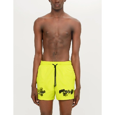 Shop Off-white X Vilebrequin Logo-print Swim Shorts In Neon Yellow