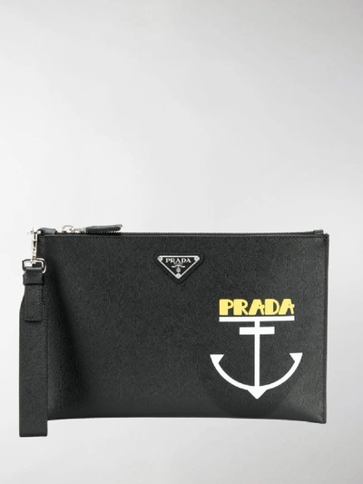 Shop Prada Anchor Logo Pouch In Black