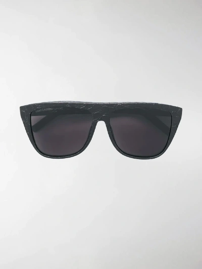 Shop Saint Laurent Snakeskin Effect Sunglasses In Black