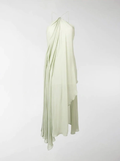 Shop Jacquemus Asymmetric Ruched Dress In Green