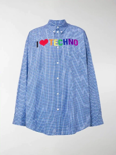 Shop Balenciaga Embroidered Check Print Shirt In Blue