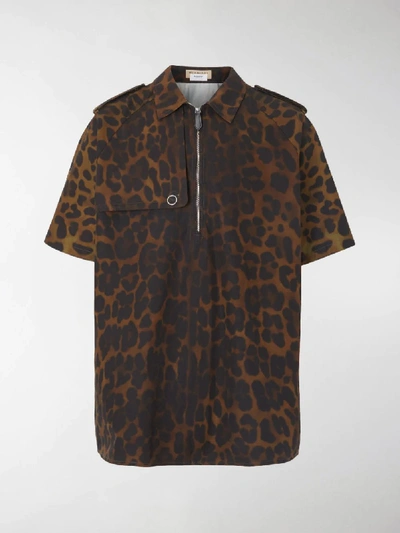 Shop Burberry Leopard Print Cotton Shirt In Brown