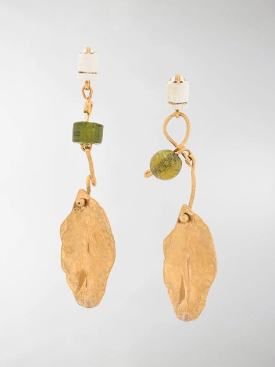 Shop Marni Clip-on Hanging Leaf Earrings In Gold