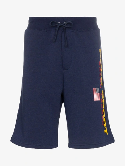 Shop Polo Ralph Lauren Navy Blue Logo Print Track Shorts