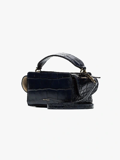 Shop Wandler Blue Yara Mini Leather Box Bag