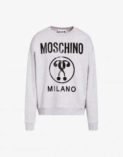 Shop Moschino Cotton Sweatshirt With Double Question Mark Print In Light Grey