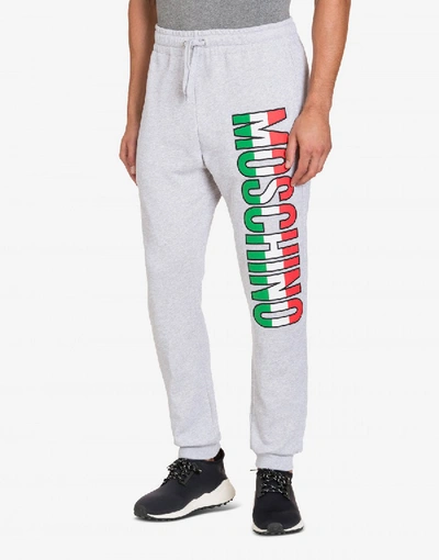 Shop Moschino Fleece Jogging With Italian Logo In Melange Grey