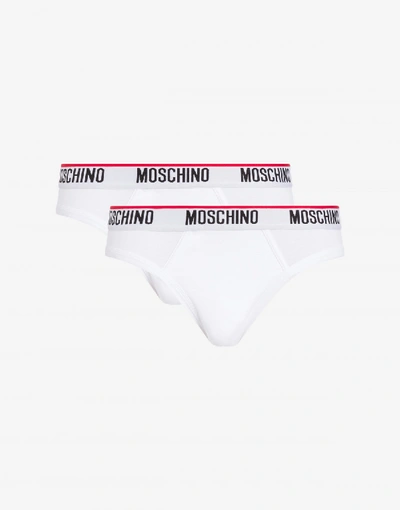 Shop Moschino Set Of 2 Cotton Jersey Slips With Logo In White