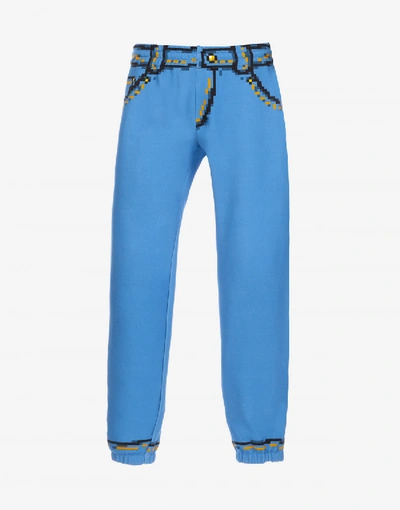 Shop Moschino Fleece Pants Pixel Capsule In Light Blue