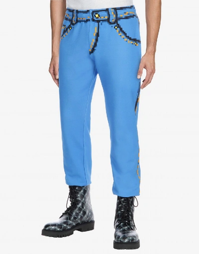 Shop Moschino Fleece Pants Pixel Capsule In Light Blue