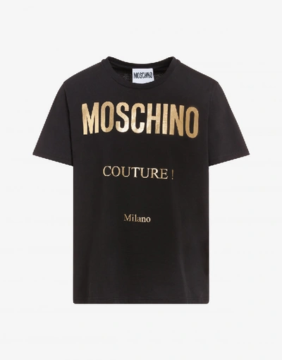 Shop Moschino Jersey T-shirt With Laminated Logo In White
