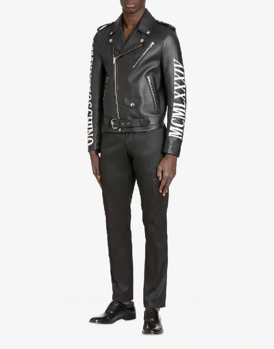 Shop Moschino Mmxix  Leather Biker In Black