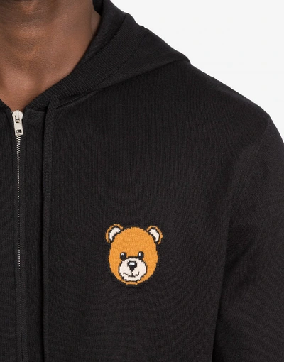 Shop Moschino Cardigan With Zipper And  Teddy Bear In Black
