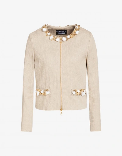 Shop Boutique Moschino Flamed Cotton Jacket In Sand