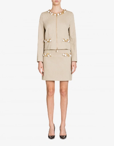 Shop Boutique Moschino Flamed Cotton Jacket In Sand