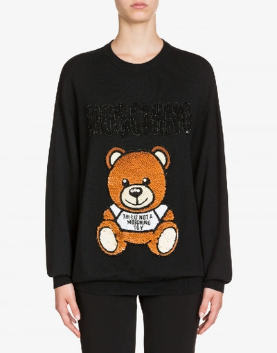 Shop Moschino Teddy Bear Wool Sweater In Black