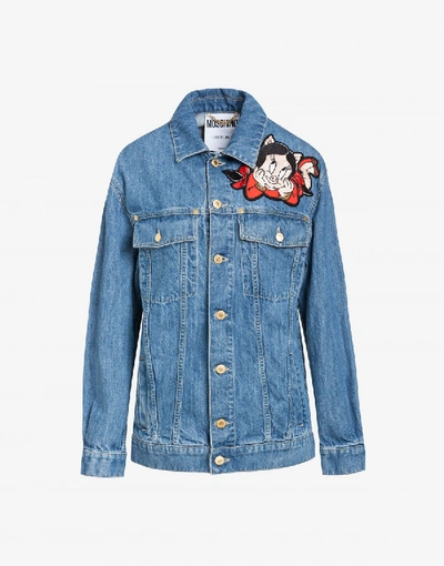 Shop Moschino Chinese New Year Denim Cotton Jacket In Light Blue