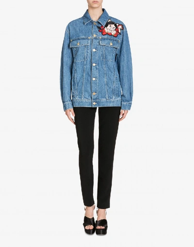 Shop Moschino Chinese New Year Denim Cotton Jacket In Light Blue