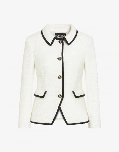 Shop Boutique Moschino Mat Jacket With Piping In Ivory