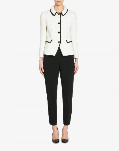 Shop Boutique Moschino Mat Jacket With Piping In Ivory