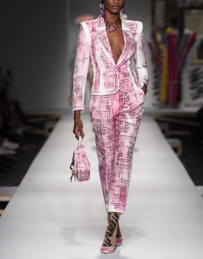 Shop Moschino Pants In Cotton Canvas And Linen Brushstroke Tweed In Pink