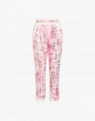 Shop Moschino Pants In Cotton Canvas And Linen Brushstroke Tweed In Pink