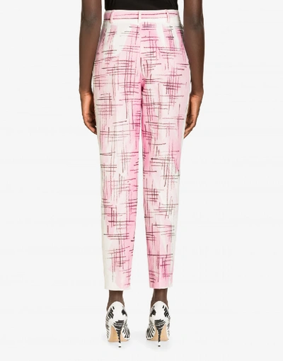 Shop Moschino Pants In Cotton Canvas And Linen Brushstroke Tweed In Pink