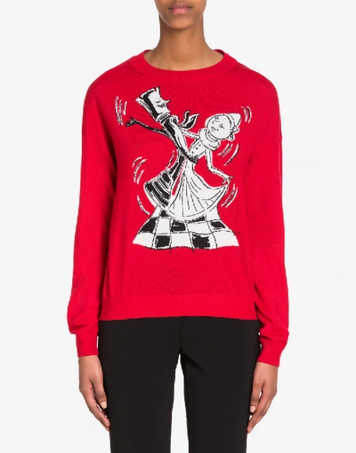 Shop Boutique Moschino Chess Dancers Extrafine Merino Wool Sweater In Red