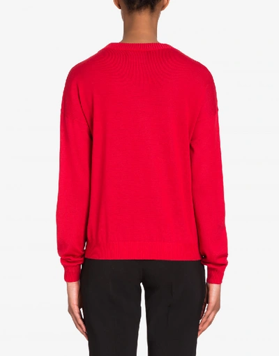 Shop Boutique Moschino Chess Dancers Extrafine Merino Wool Sweater In Red