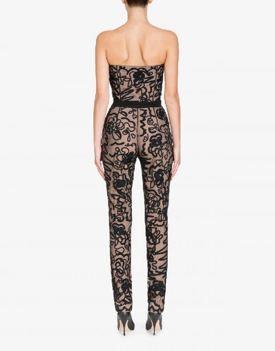 Shop Moschino Tulle Jumpsuit With Brushstroke Embroidery In Black