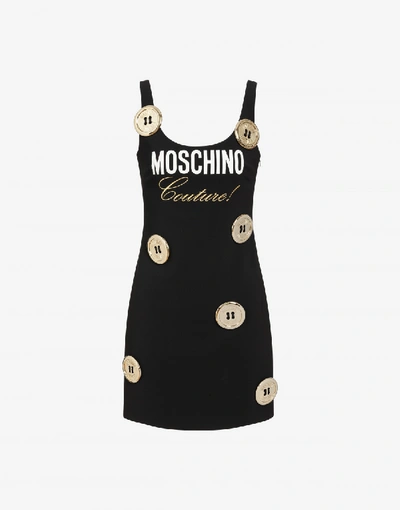Shop Moschino Crepe Dress With Logo And  Buttons In Black