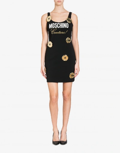 Shop Moschino Crepe Dress With Logo And  Buttons In Black