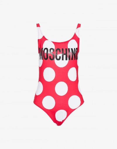 Shop Moschino One Piece Swimsuit With Maxi Polka Dots In Red