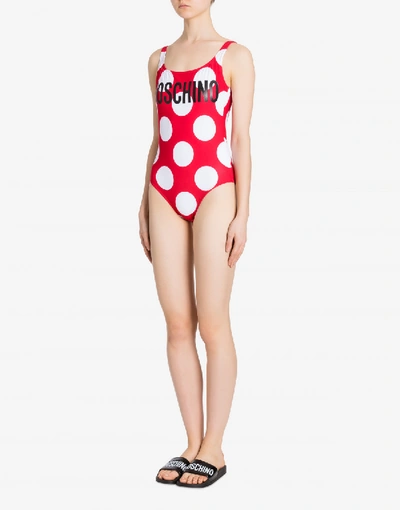 Shop Moschino One Piece Swimsuit With Maxi Polka Dots In Red
