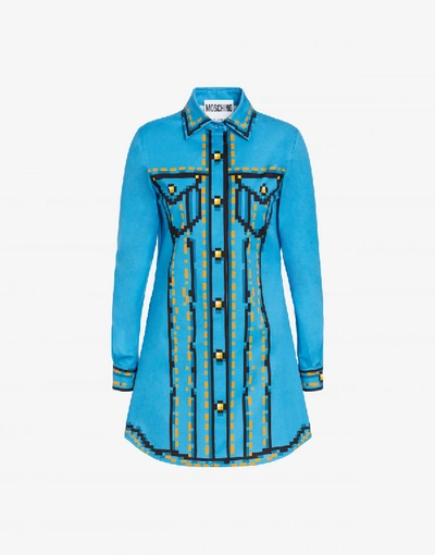 Shop Moschino Poplin Dress Pixel Capsule In Light Blue