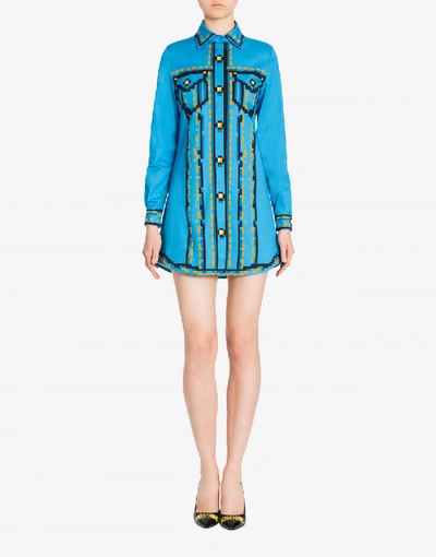 Shop Moschino Poplin Dress Pixel Capsule In Light Blue