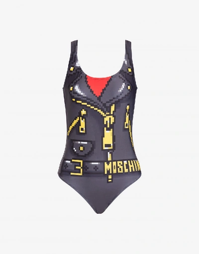 Shop Moschino One-piece Swimsuit Pixel Capsule In Lead