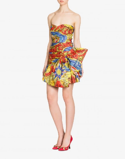 Shop Moschino Roman Scarf Dress With Bow In Multicoloured