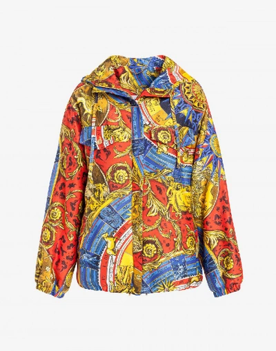 Shop Moschino Roman Scarf Nylon Down Jacket In Multicoloured