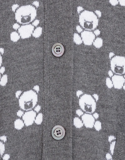 Shop Moschino Teddy Bear Jacquard Merino Wool Cardigan In Grey