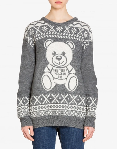 Shop Moschino Fair Isle Teddy Bear Pullover In Grey