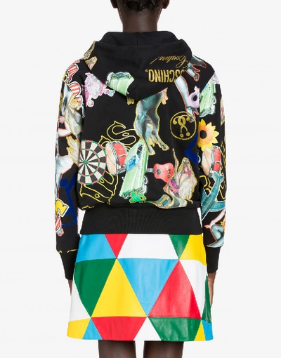 Shop Moschino Cotton Sweatshirt With Circus Prints In Black