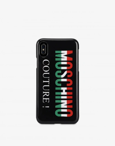 Shop Moschino Iphone X Cover With Tricolor Logo In Black