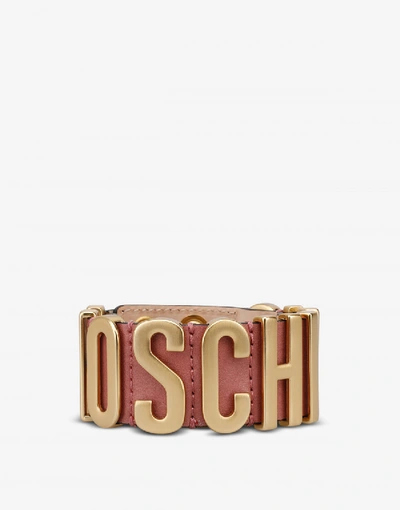 Shop Moschino Leather Bracelet With Logo In Plum
